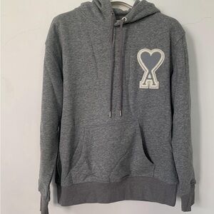 Ami Grey Logo Heart 'A' Pullover Hoodie